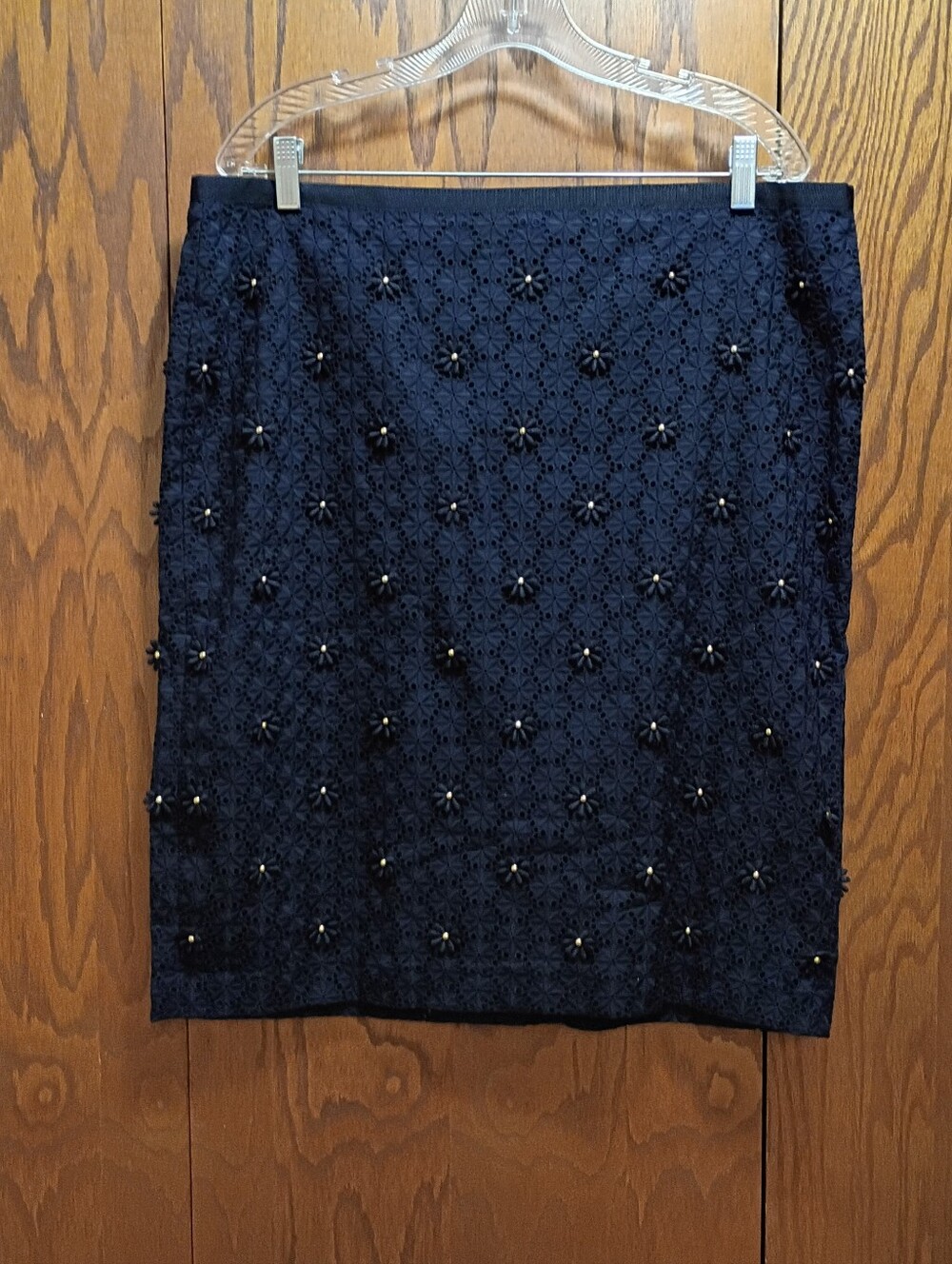 Talbots Navy Lace Pencil Skirt with Gold Bead Accents